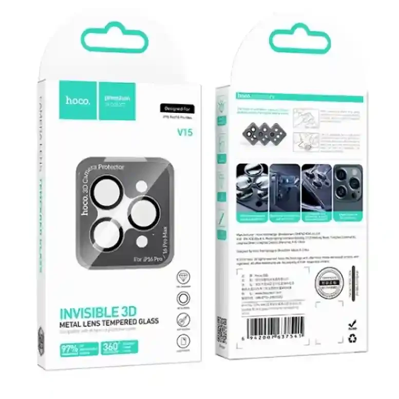 Sticlă de protecție HOCO Invisible 3D pentru lentilă iPhone 16 Pro/16 Pro Max (V15), Black 3